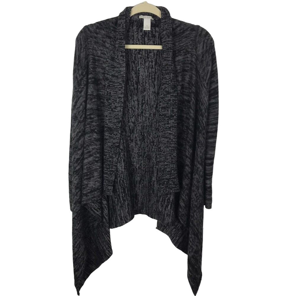 Tweeds Wool Blend Cardigan Sweater Womens Medium Open Front Gray Lagenlook Top